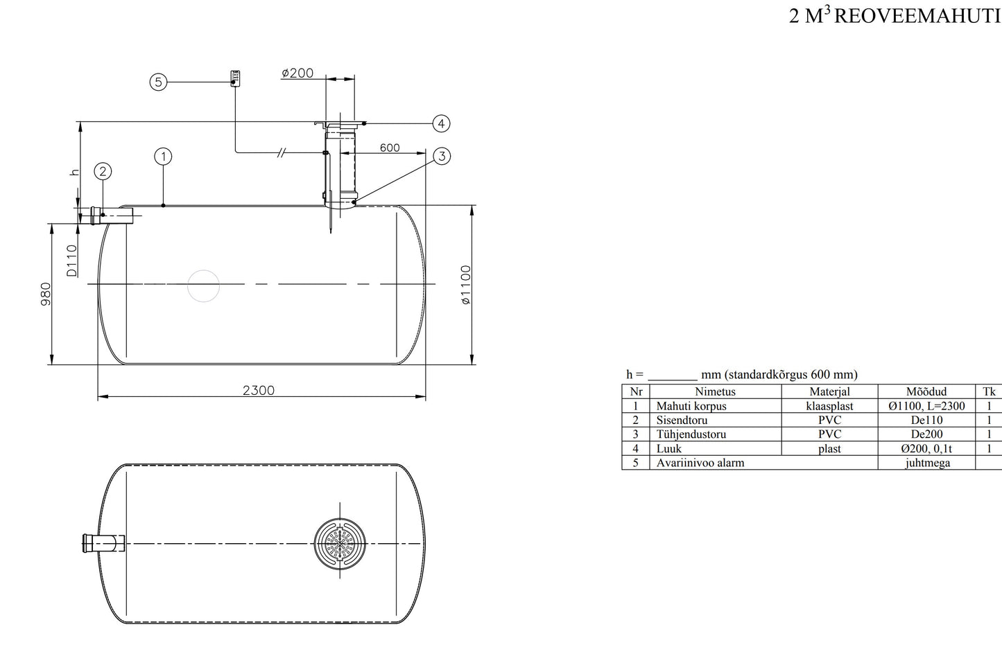Kogumismahuti 2m³ (∅1100, L = 2300mm)