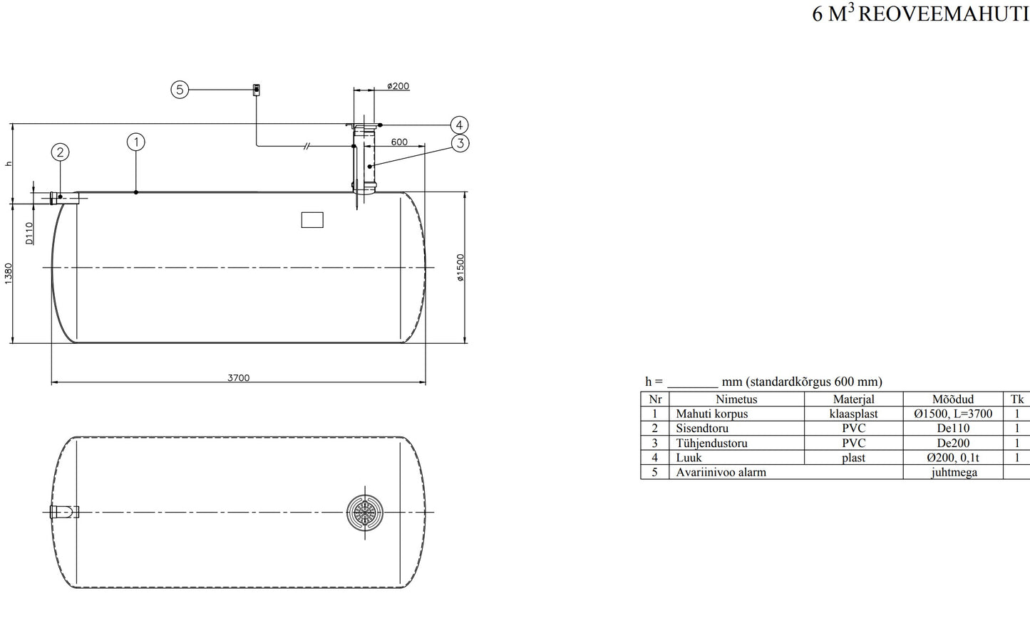 Kogumismahuti 6m³ (∅1500, L = 3700mm)