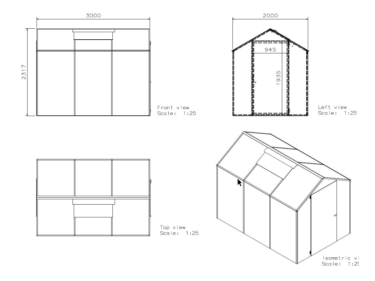 Kasvuhoone LEVI + katuseluuk 2x3m / 6m²
