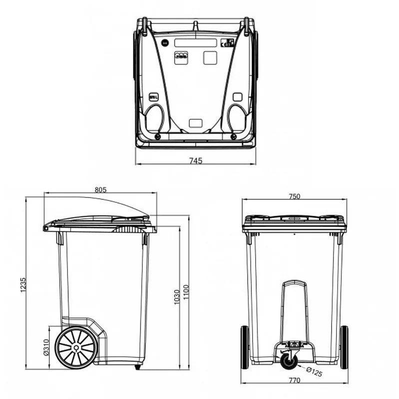Prügikonteiner 370L 3-rattaline